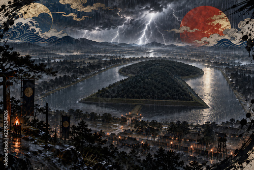 Lightning Storm Over an Ancient Japanese Keyhole Burial Mound