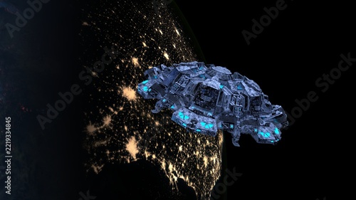 人工衛星と地球　3DCGレンダリング