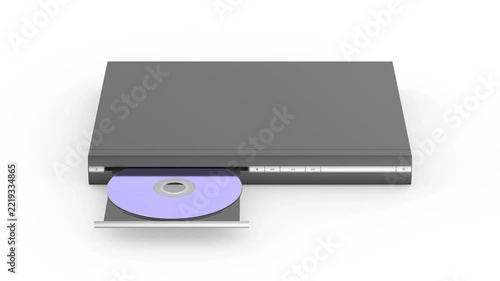 Opening disc player tray with disc on white background