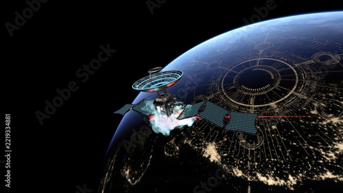 人工衛星と地球　3DCGレンダリング