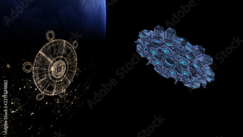 人工衛星と地球　3DCGレンダリング