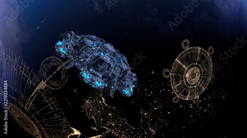 人工衛星と地球　3DCGレンダリング