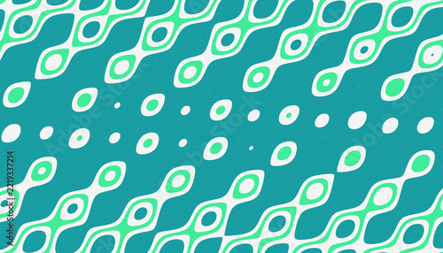 Obraz na plátně Teal abstract seamless pattern featuring flowing diagonal rows of elongated white and pale-green organic shapes, creating a fluid wave-like visual rhythm
