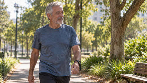 Senior Man Walking Outdoors for Healthy Aging and Active Lifestyle