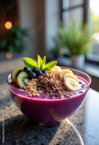 Dynamic Acai Berry Juice Smoothie Bowl Fitness Health Trendy Cafe Delicacy