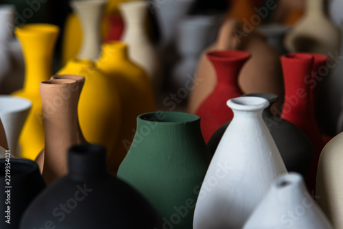 Variety of colorful ceramic vases