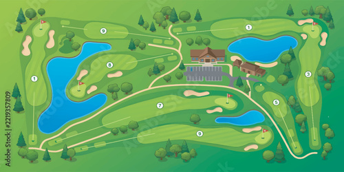 Golf Course Map 9 Holes Resort Layout Vector
