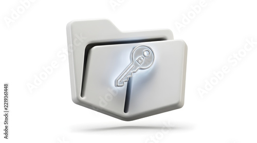 Minimalist digital key folder icon representing data security, cyber safety concept illustration isolated on White Background