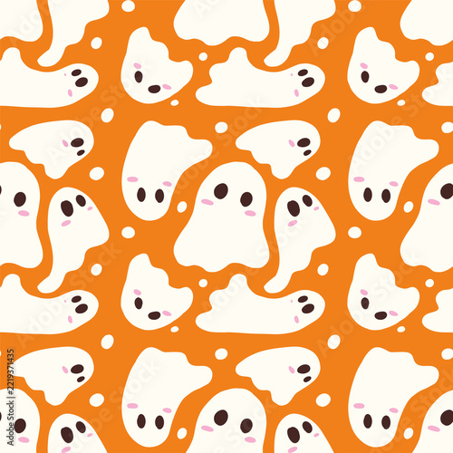 Cute cartoon ghost faces pattern isolated clipart for Halloween party