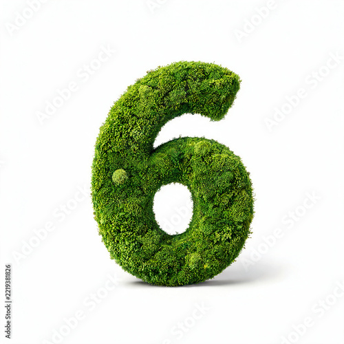 Creative alphabet letters and numbers made entirely of lush green moss, isolated on a clean white background, combining natural organic textures with decorative typography and design