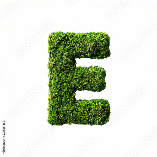 Creative alphabet letters and numbers made entirely of lush green moss, isolated on a clean white background, combining natural organic textures with decorative typography and design