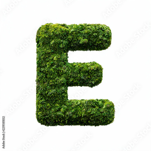 Creative alphabet letters and numbers made entirely of lush green moss, isolated on a clean white background, combining natural organic textures with decorative typography and design