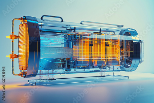 Futuristic Energy Core generation system, showcasing internal components glowing with heat and light conveying innovation and power.