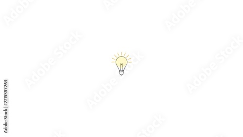 A simple illustration of a lit lightbulb in the center of a plain white background