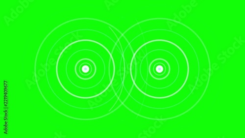 Sound waves interfering with each other creating circular ripple motion patterns on vibrant green background video footage