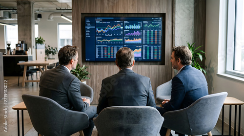 Business executives in strategic discussion in high tech conference room