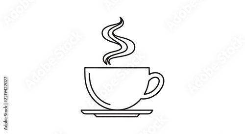 Sketch style line art of a coffee cup on a saucer
