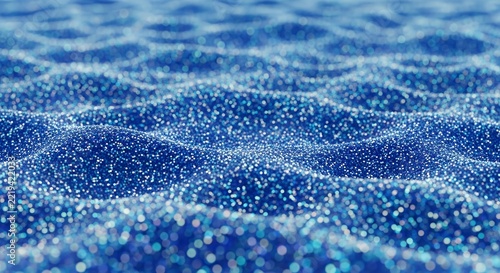 Abstract Blue Glitter Waves Background with Bokeh Effect.