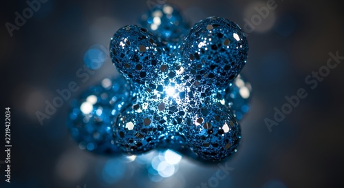 Abstract Blue Glittering Particle Cluster in Dark Space.