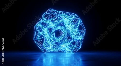 Abstract Blue Glowing Energy Sphere on Dark Background.