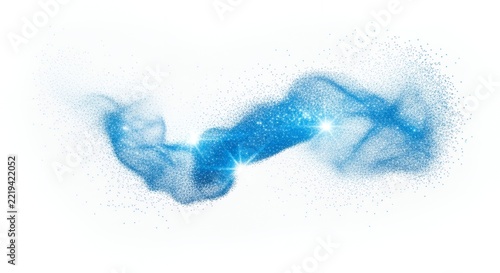 Abstract Blue Glittering Wave on White Background.
