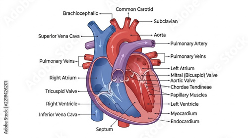 Labeled Human Heart Anatomy Diagram Vector Illustration 