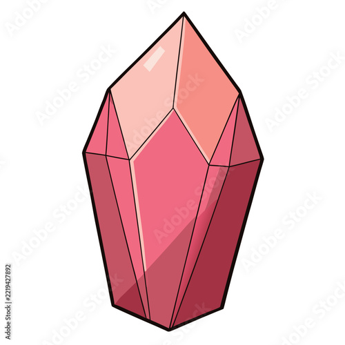 a pink faceted crystal or gemstone with a pointed top and glossy highlights.