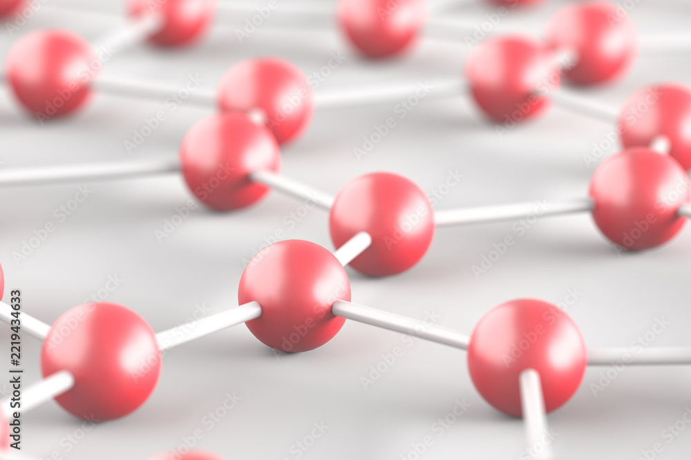 Fototapeta premium Molecular lattice background with red spheres and connecting rods for science and medical network concept or technology poster design