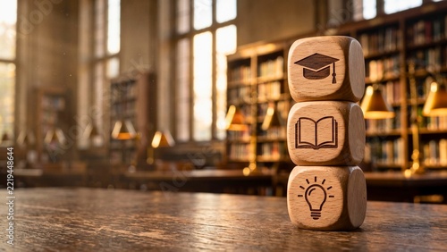 Education and knowledge concept for learning, academic success and creative thinking representing library study, graduation and innovative ideas