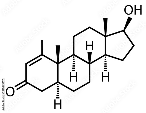 Metenolone structural chemical formula. Metenolone anabolic steroid molecule. chemical structure of Metenolone nabolic-androgenic steroid. flat style.