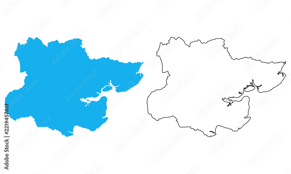 Fototapeta premium Essex County Map, England. Map with detailed outlines and blue silhouettes