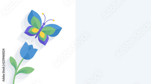 Abstract Butterfly and Tulip with Shadow on White Background