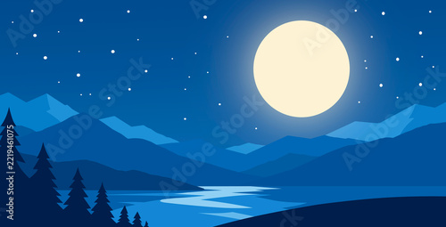 Vector winter landscape with the moon