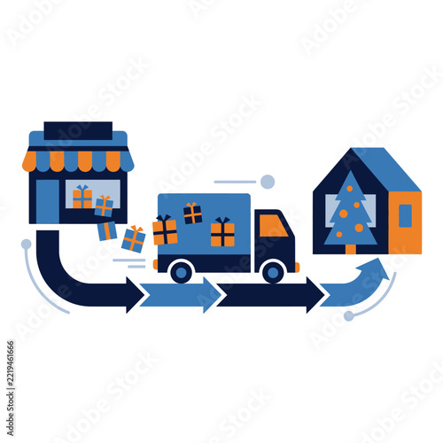 Online Shopping Delivery Process Illustration.