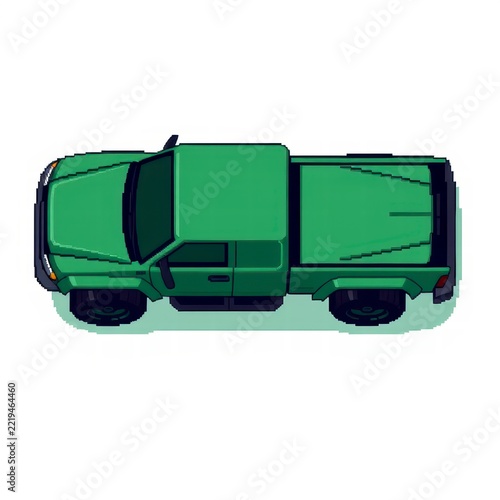 Pixel art green pickup truck top view