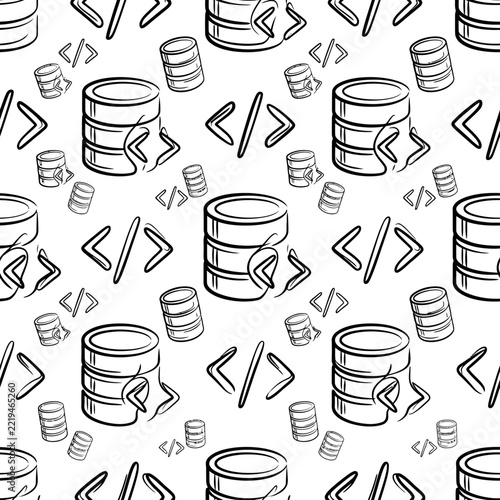 Database and Coding Seamless Pattern: Data Storage and Programming Icons