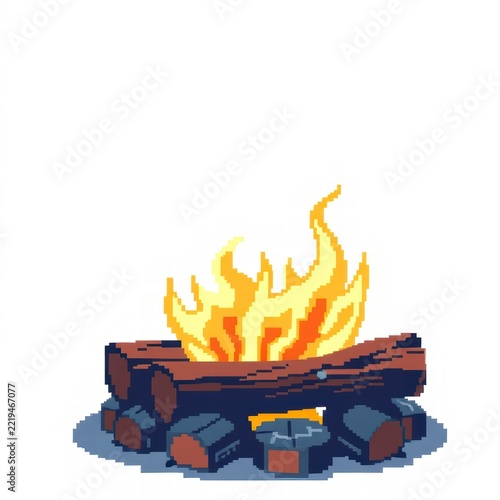 Pixel art campfire with burning logs