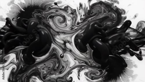 Black Ink Swirl Overlay with Abstract Liquid Smoke on White