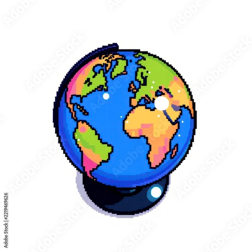 Pixel art globe icon vector illustration