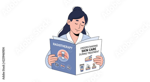 Woman Reading About Radiotherapy and Skin Care During Treatment