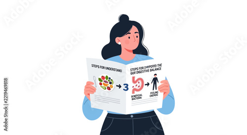 Woman Reading Health Information About Nutrition and Digestion