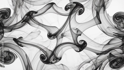 Abstract Black Smoke Ribbons and Flowing Ink Overlay on White
