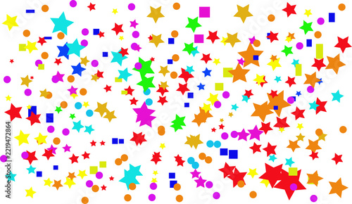 Colorful Stars and Geometric Shapes on Black Background