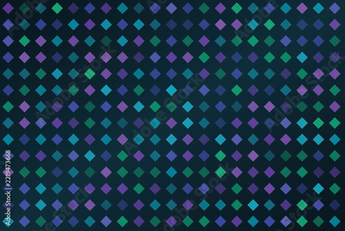 Numerous diamond shapes in shades of blue, green, and purple create a vibrant and colorful repeating pattern