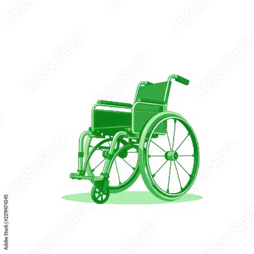 Green wheelchair illustration on white background
