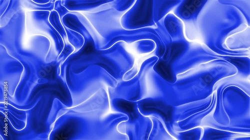 Deep blue liquid-like waves flow and ripple across a bright glossy texture, creating a dynamic abstract marble motion background