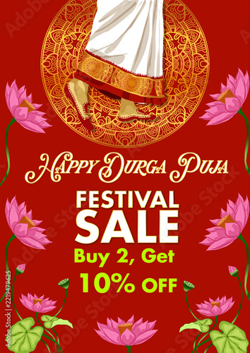 A4 Durga Puja Sale Advertisement Design for Retail Marketing and Festive Discounts , Indian Festive Shopping Sale Poster ,Durga Puja Special Offer Poster Template for Boutiques, Clothing Stores and Bu