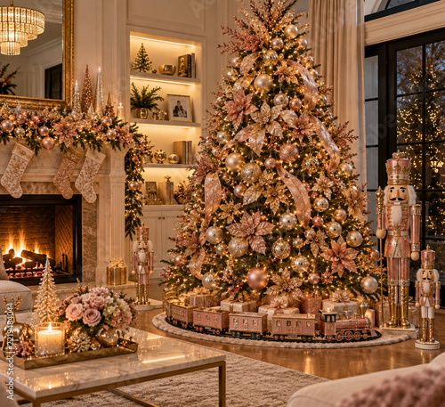 Celebración navideña decoración hogar oro rosa