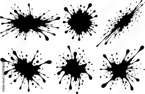Set of black ink splashes and paint splatters design elements