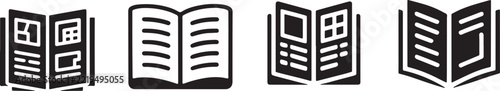 Open book icons as collection of brochures and manuals with text and image page layouts